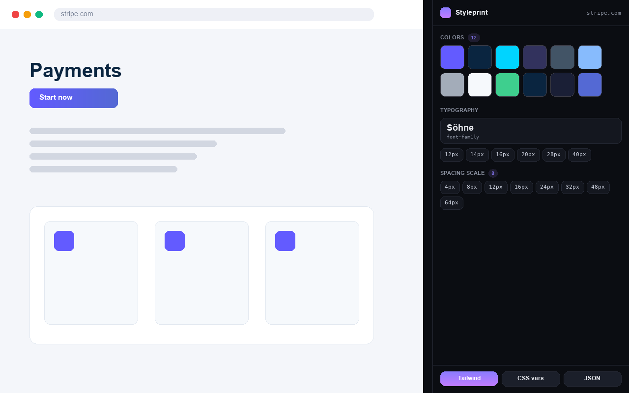 Styleprint extracting a full design system from a live page