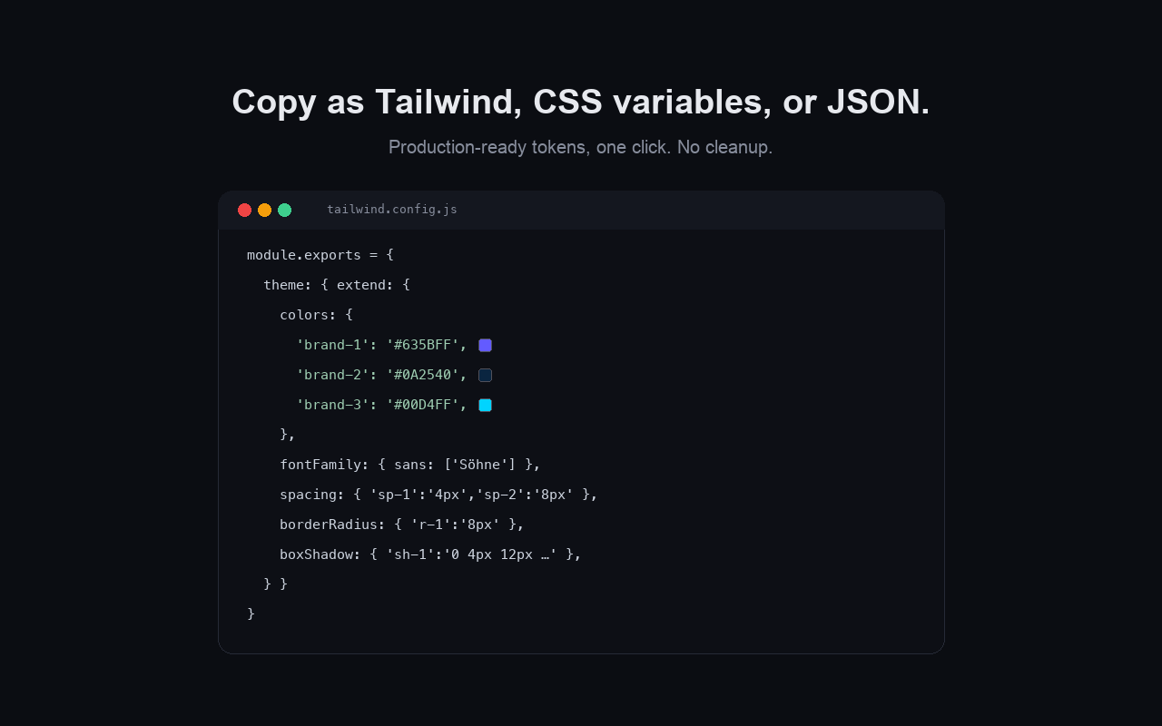 Tailwind config exported from a website